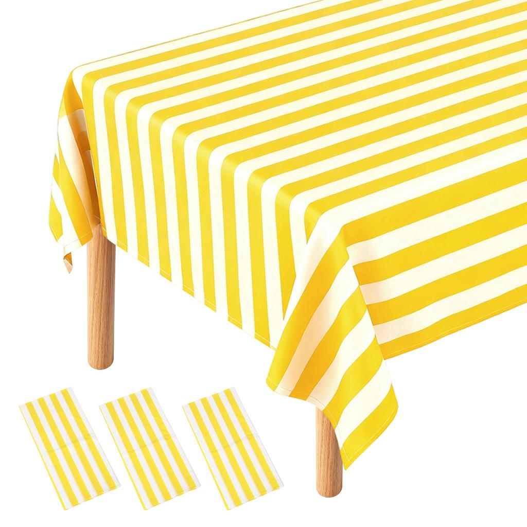 3Packs Striped Table Cloths 54 x 108 Inches Rectangle Plastic Tablecloth Waterproof Table Cover for Dining Birthday Party Picnic