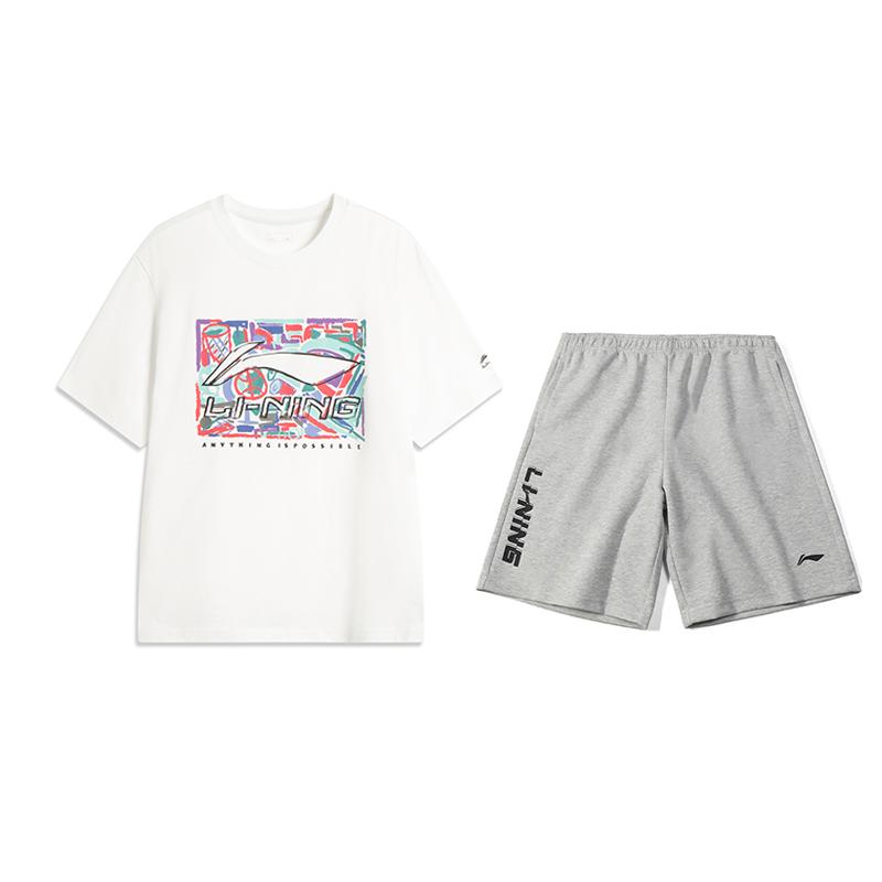 

Li-Ning Fashionable Comfortable Short Sleeve T-Shirt And Casual Sports Set Unisex Tops, Bottoms AHSV291-1+YKSV131-1 XL