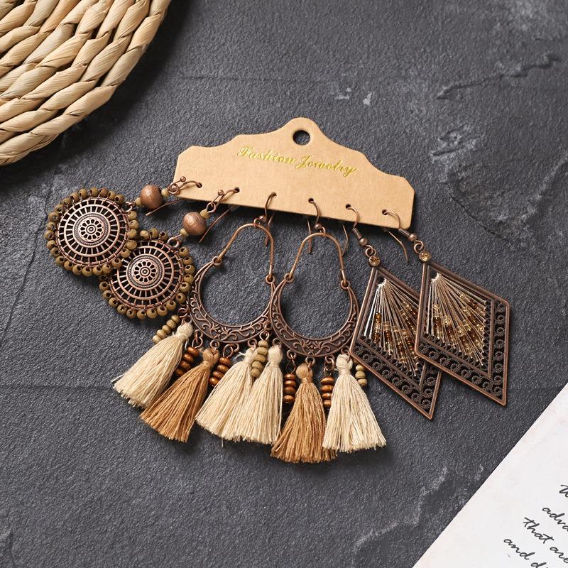 Long fringed earrings Bohemian wasteland exotic wind earrings retro vacation style suit earrings women