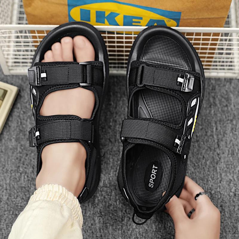 Sandali da Spiaggia da Esterno da Uomo alla Moda con Suola Morbida Sandali Estivi di Alta Qualità Scarpe da Spiaggia Maschili a Doppio Uso Sandali Beige Antiscivolo a Punta Aperta