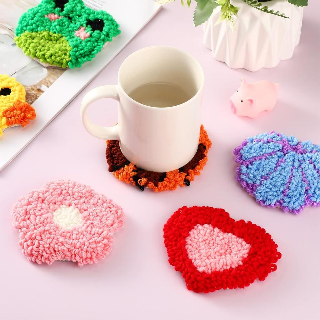 CHENISTORY DIY Stanznadel Stickerei Bastelset 6 Stück Muster Stanznadel Untersetzer Set für Anfänger Einfache Kunstwerke Dekoration