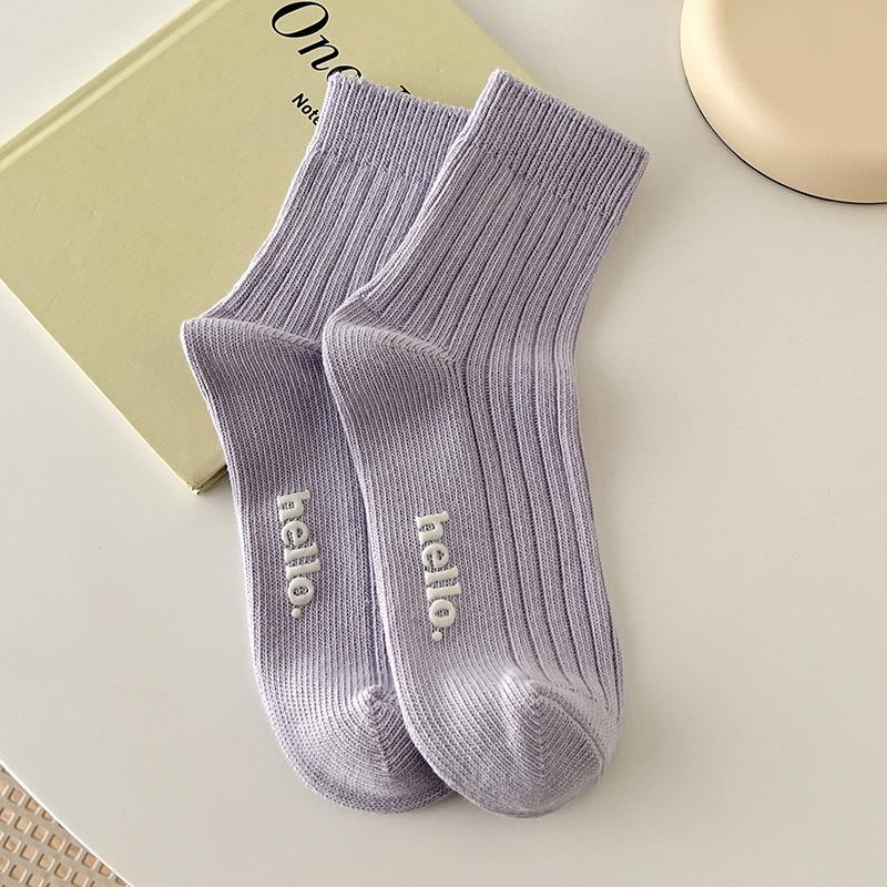 Female Spring and Autumn Macarons Cream Solid Color Wicking Sweat Tube Cotton Socks