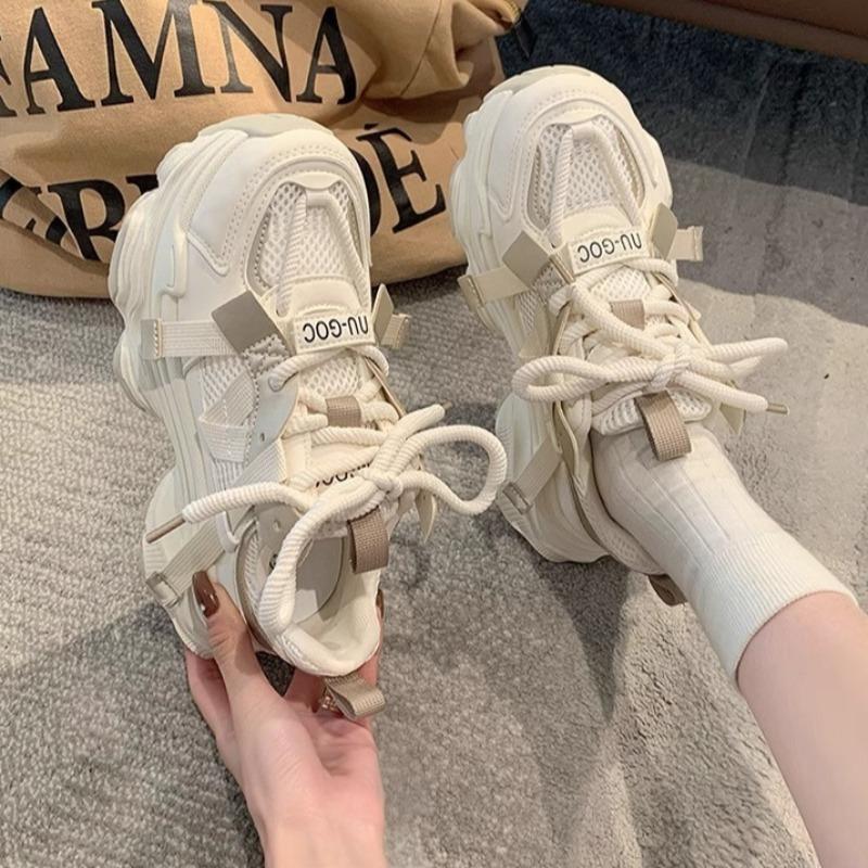 2025 Women Chunky Sneakers Summer White Lace-up Platform Sports Sneakers Summer Breathable Casual Walking Footwear Zapatos Mujer