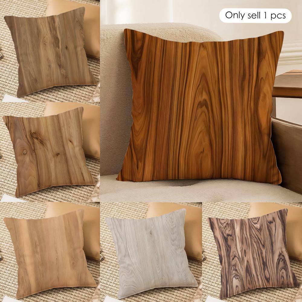 Classic Wood Grain Cushion Cover Soft Plush Fabric DoubleSided Printed Cushion Covers for All Seasons Home Decor