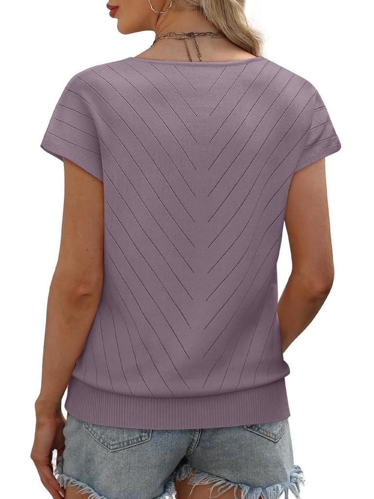 2026 Summer Hot Trend Beach Vacation Cap Sleeve V-Neck Hollowed-Out Casual Knit Sweater for Women