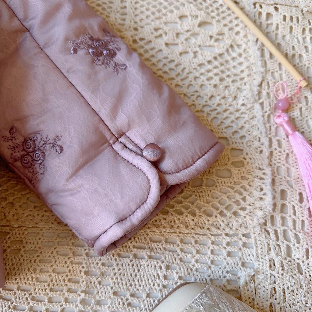 Girls' Winter Embroidered Cotton Jacket AWB117 - New Chinese Style, Thickened for Warmth