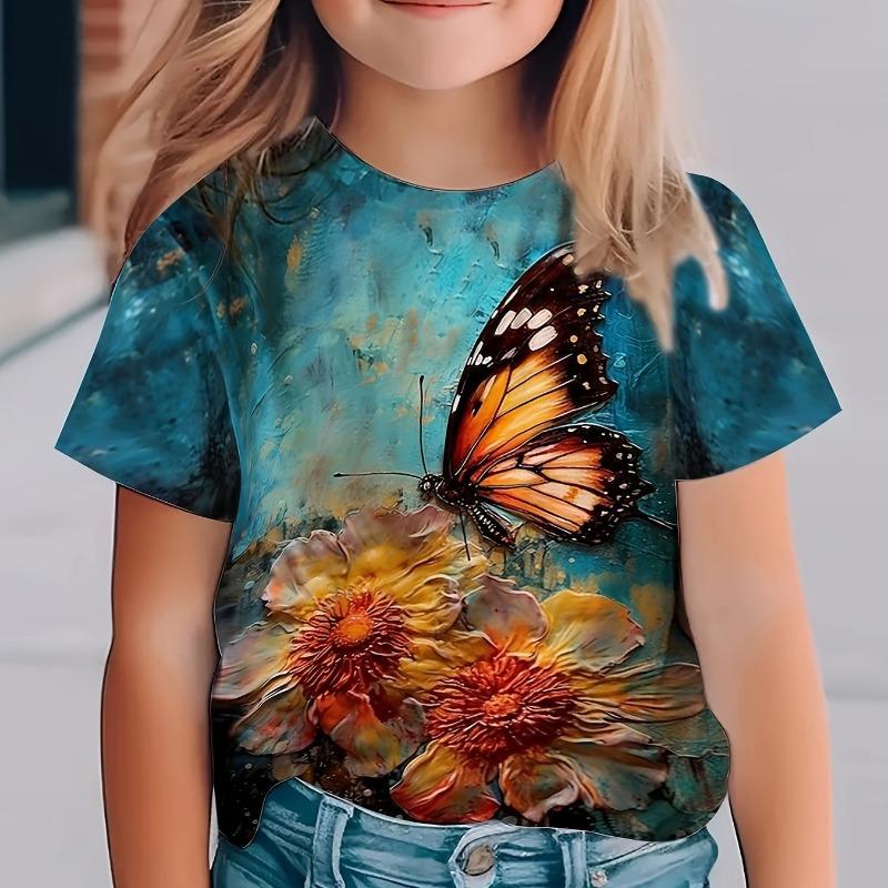 Children's Clothing Girl T-Shirt Short Sleeve Child T-Shirt Cute Animals Print Casual Round Neck Girl Tops Kids Summer Clothes