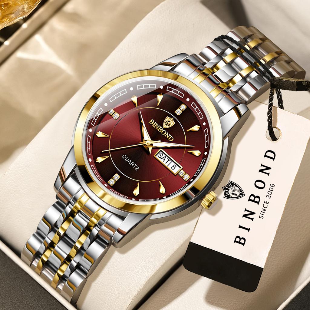 BINBOND Sturdy Luxury Quartz Watches For Women Luminous Waterproof Accurate Auto Date Week Display Ladies Watch Female Reloj