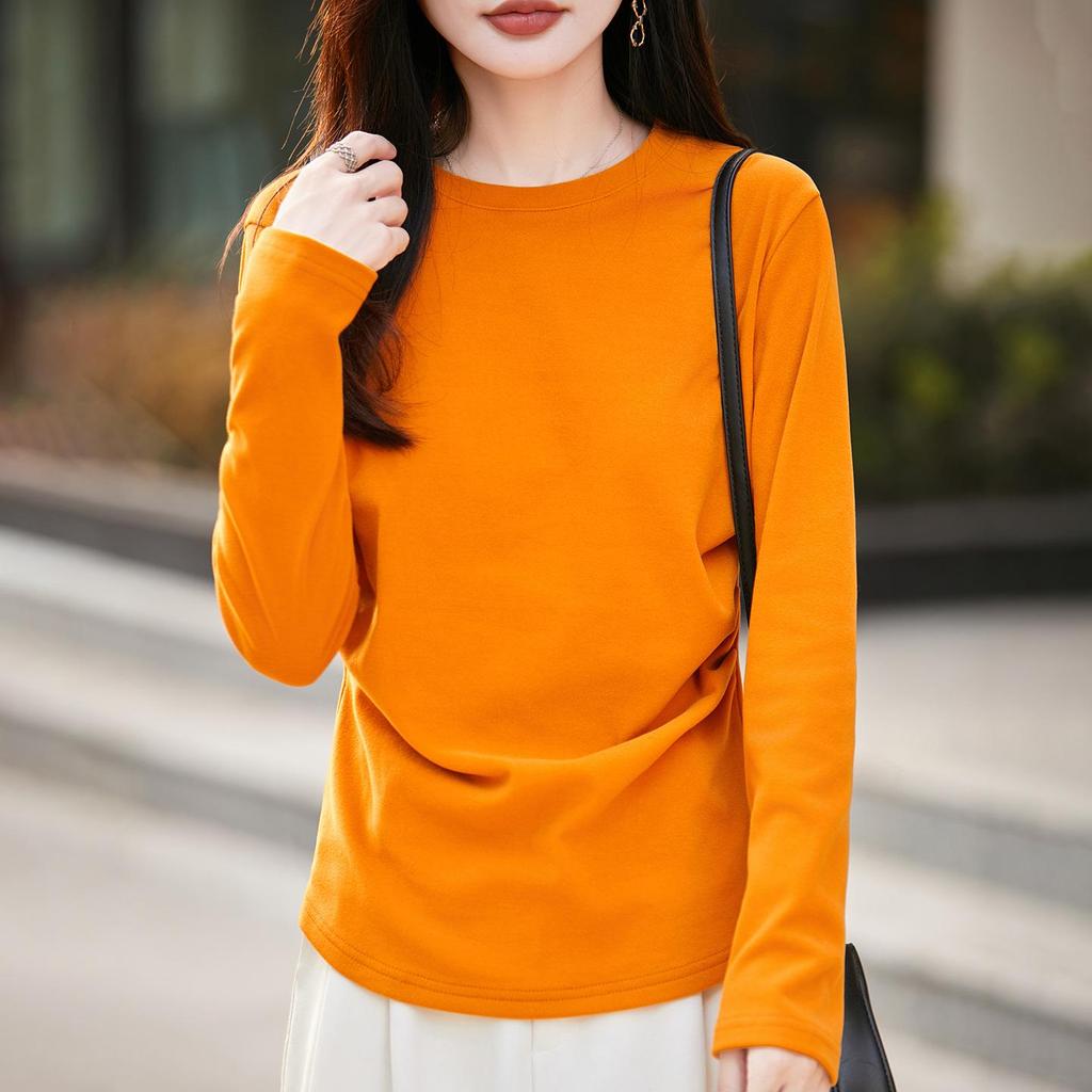2025 Fall/Winter Women's Round Neck Pleated Double-Sided Fleece Long-Sleeve Knit Top