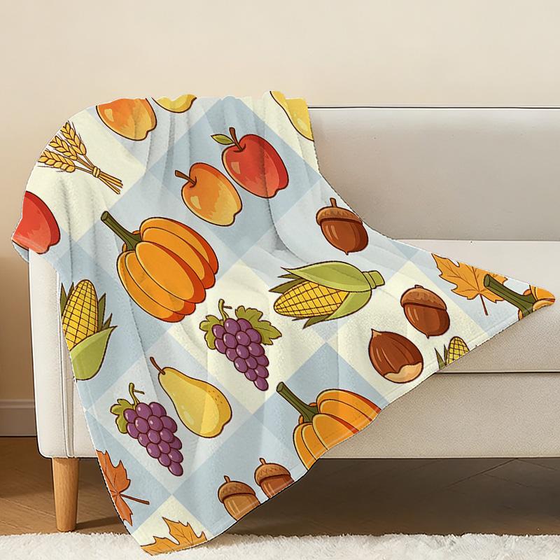 Harvest Theme Flannel Fleece Blanket Lightweight, Soft & Warm Throw, Cozy Home Decor for Couch, Bed, Window Sill