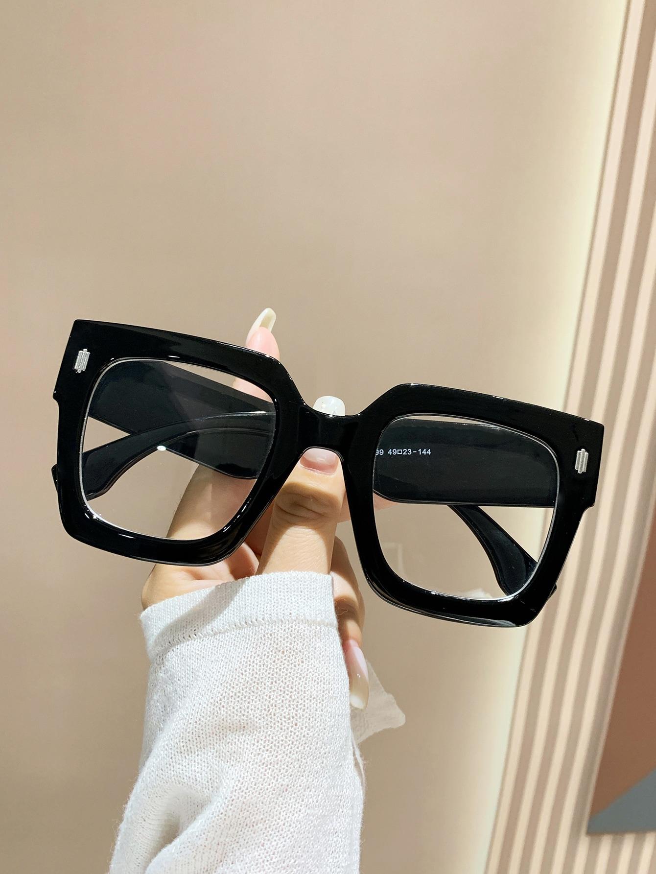 

1Pc Oversized Square Clear Lens Glasses, Black Plastic Frame Retro Eyewear For Men & Women чорний