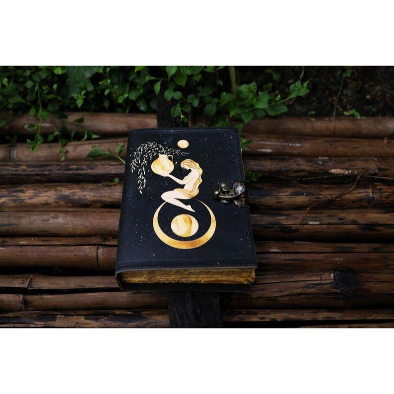 Sun Moon Leather Journal for Men Women 200 Pages of Antique Handmade Deckle Edge Vintage Paper Traveling Sketchbook