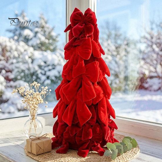 Desktop Christmas Tree Ornament Velvet Bow Decoration, Shaped Soft Fabric Tabletop for Fireplace Dining Table Window Holiday Decor