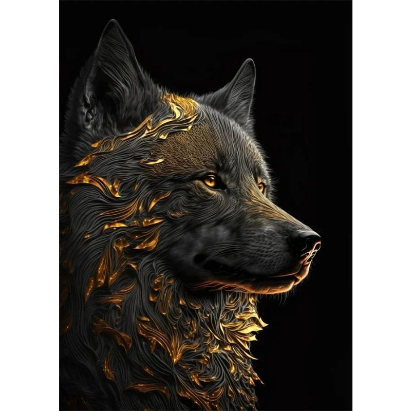 Schwarzes und goldenes Adler-Löwen-Leinwandbild – Nordisches Hirsch-Tiger-Wolf-Schwan-Ästhetik-Poster für Wohnzimmerdekoration, Metallgemälde