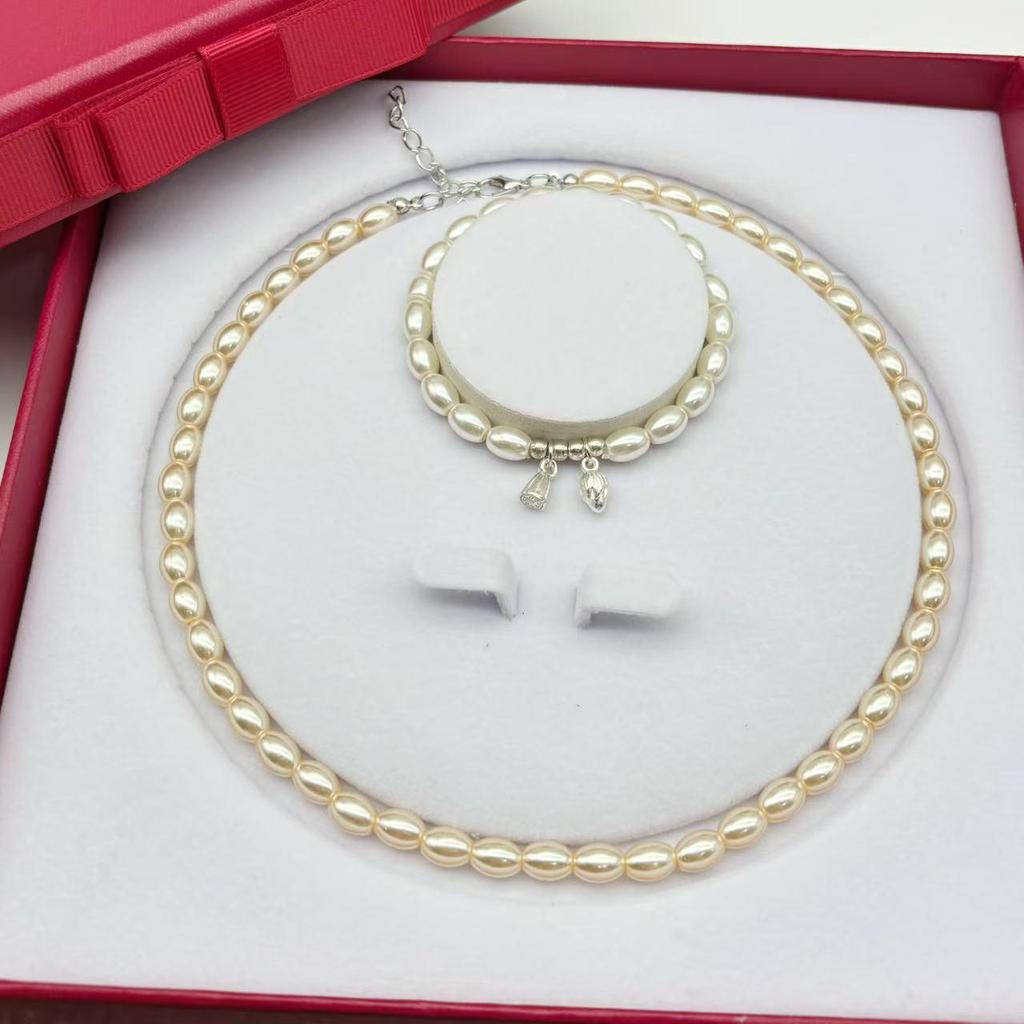 Ethnic Retro Glass Rice Bead Necklace Set - Gift for Mom