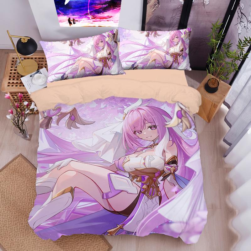 Anime Elysia Bedding Sets Japanese Anime Two-Dimensional Girl Duvet Cover Set Kawaii Sexy Girl Quilt Cover 2/3Pcs