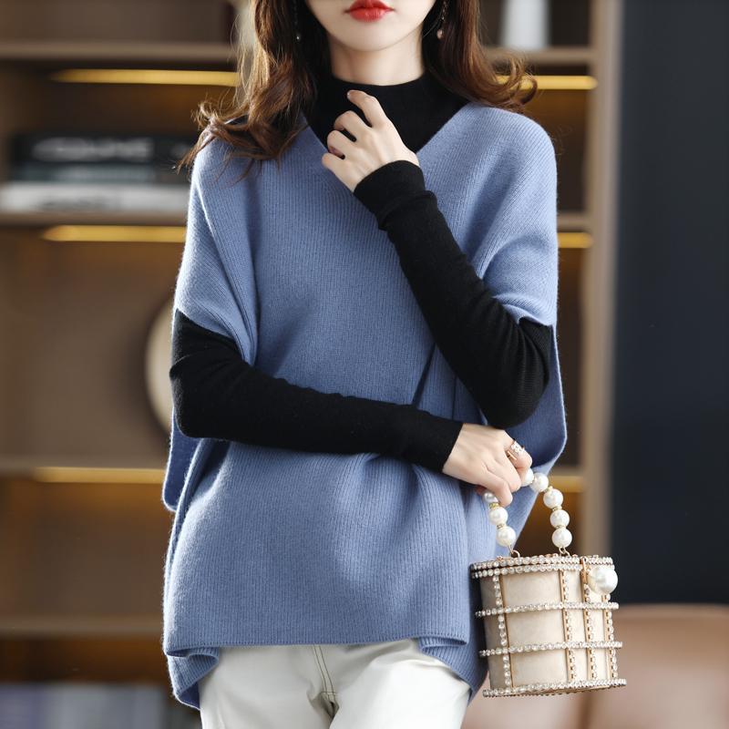 Lazy Style Korean Women Vintage All-match Sweater Vest Spring Autumn Fashion Batwing Sleeve V-Neck Loose Casual Knit Pullovers