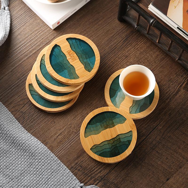 Creative Epoxy Resin Transparent Bamboo Round Tea Coaster Cup Holder Potholder Kung Fu Tea Set Tea Ceremony Accessories Supplies