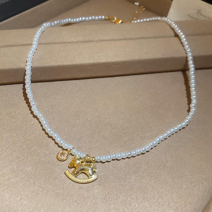 French simple zircon natal year pony pendant necklace accessories women's sweater chain necklace