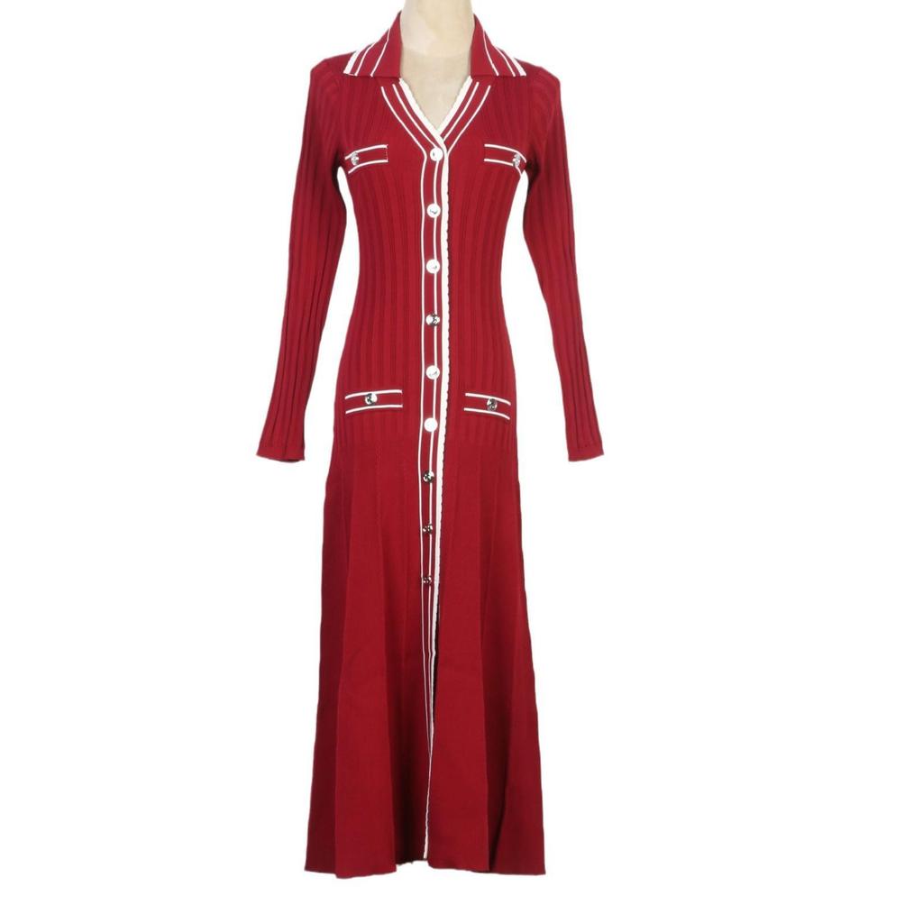 French S Autumn/Winter Polo Lapel Knitted A-Line Dress