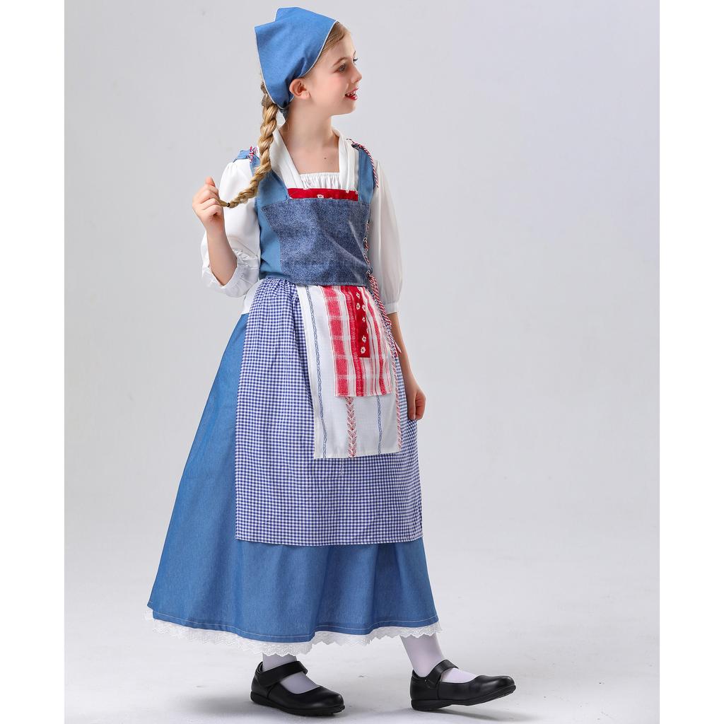 Halloween children French manor maid cospay costume medieval pastoral maid long dress parent-child outfit