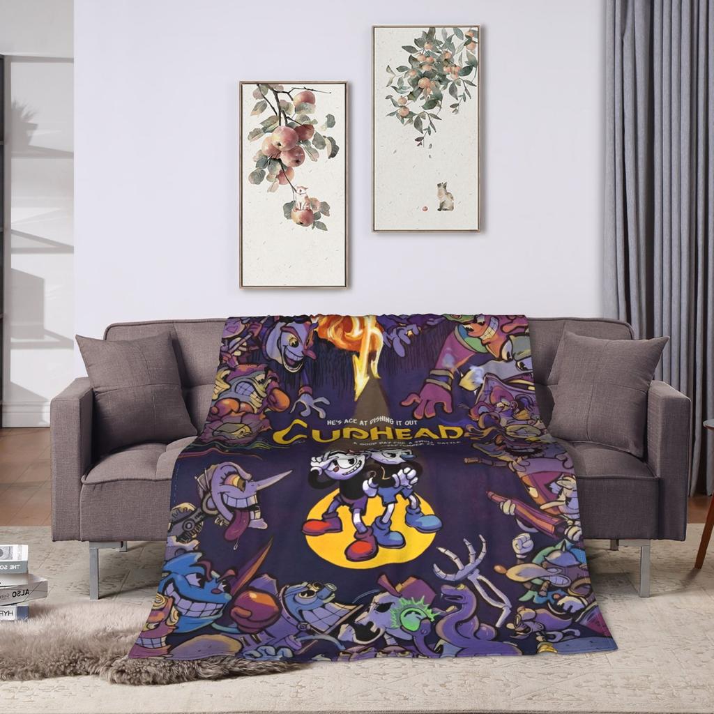 Cuphead cartoon Flannel Blankets Super Warm Throw Blanket for Couch Chair Camping Fashion Bedspread Sofa Bed Cover