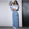 2026 Spring Summer New Korean Fashion Women Denim Pants Bow Design High Waist Loose Straight Distressed Baggy Jeans Female Streetwear