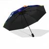 Automatic Folding Umbrella with Colorful Cartoon Dinosaurs on Dark Blue Background - Portable Collapsible Design, 8-Rib Durabl