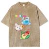 Bird Animal Print Washed T-shirt Ladies Cute Pet Bird Logo Funny Casual White Shirt Short Sleeve O-collar T-shirt Printing