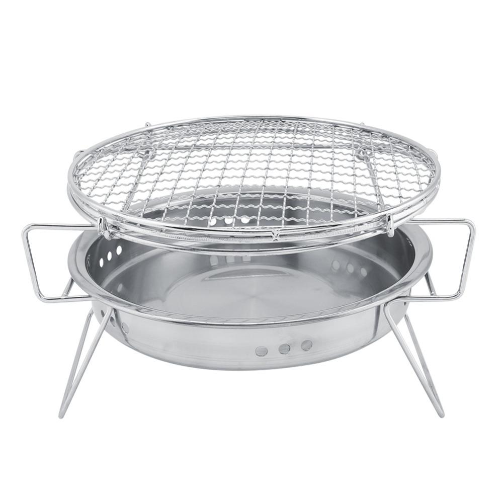 Silver BBQ Grill Round Camping Grill Party Tool Portable Grill Rack Outdoor Camping Picnic Garden