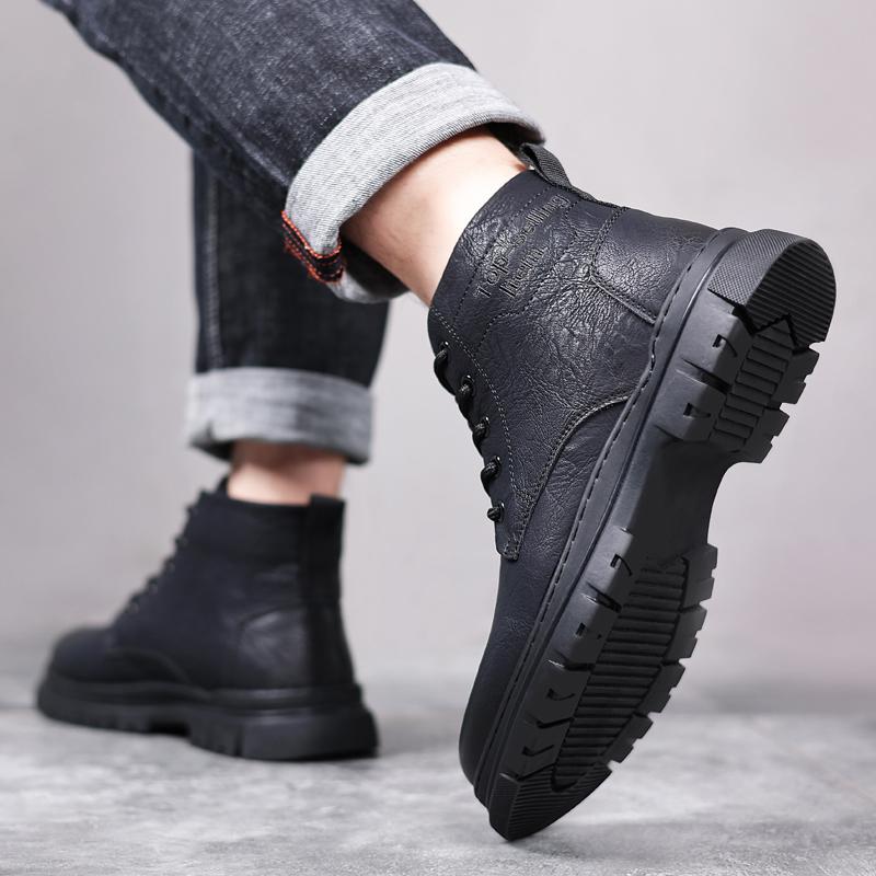 Fashion Fashion Men's Casual Leather Walking Boots Design High Top Outdoor Shoes New Men Motorcycle Boots All-match Comfy Ankle Boots