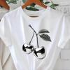 Sleeve T-Shirt - Casual Spring Top with Cartoon Design Casual Wear Modern Silver Cherry Print Women'S Round Neck