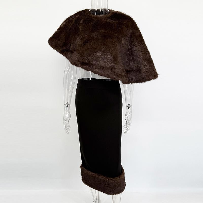 2 Piece Sets Fur Feather Skirts Outfits Women 2026 New Cover Up Shawl Top And Long Skirt Sets Elegant Streetwear Skirts Suits