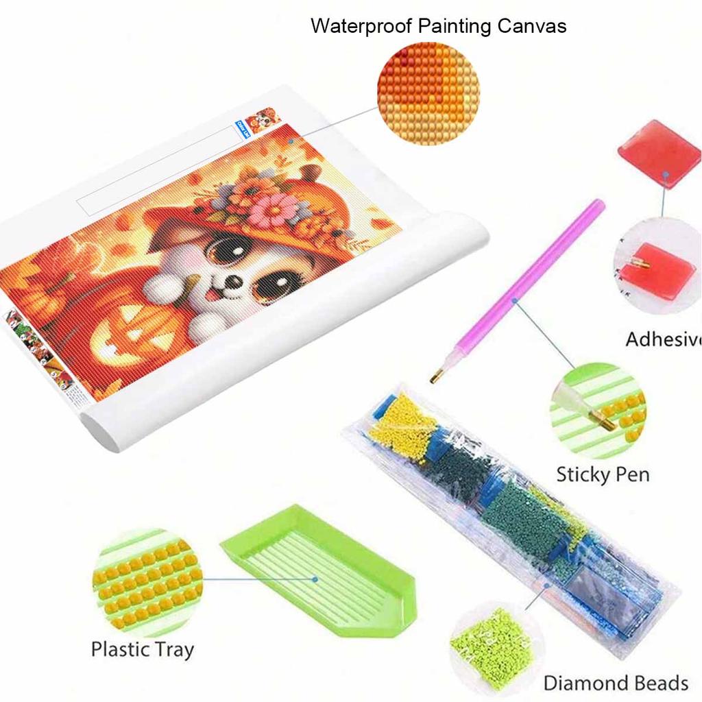 DIY Full Drill Diamond Painting Canvas Cute Puppy In Pumpkin Pattern Creative Craft Kit for Modern Home Decor and Wall Art Gift