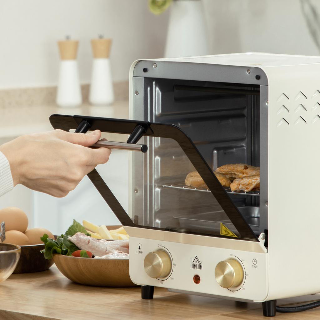 Mini Oven, 15 Litres Electric Oven and Grill with 60-230 degrees C Adjustable Temperature, 60 Minute Timer, Include Baking Tray