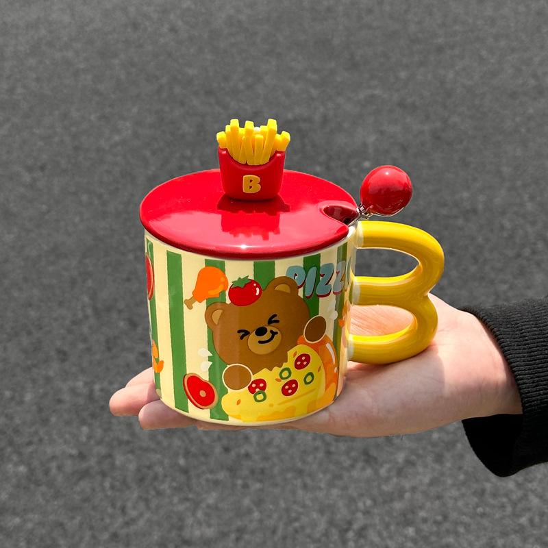 Ins wind fries Bär Keramiktasse mit Deckel für Freundinnen und Mädchen Geburtstagsgeschenk praktische Tasse Souvenir