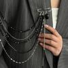 Long Tassel Chain Black Beaded Brooch Unique Trendy Design Drip Shaped Heart Multi-Chain Pin Suit Clothing Accessories Gifts