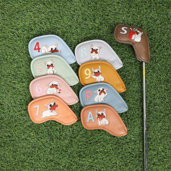 9Pcs Golf Club Head Cover Faux Leather Golf Wedge Iron Head Cover Golf Club Protective Accessory for Golf Players
