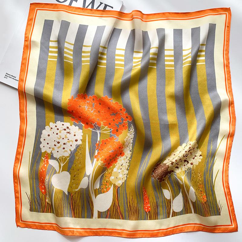 

Весенне-осенний корейский модный маленький квадратный платок с принтом, платок из юрченского шелка, платок из тутового шелка, повязка на голову, галстук, сумка 53*53cm