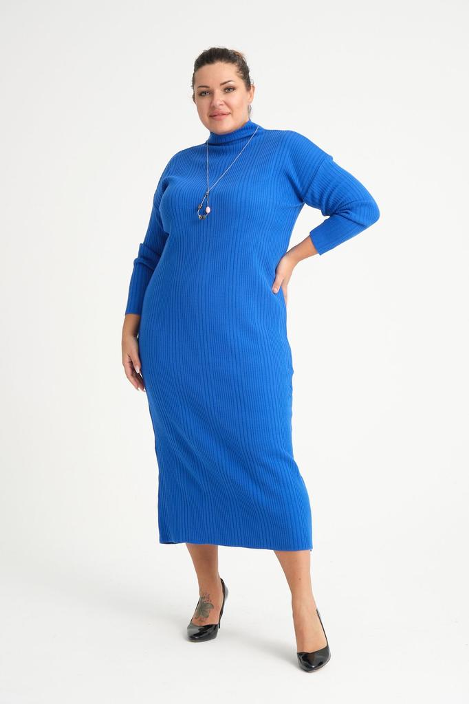 Damen Big Size Kleid Grün Halb Rollkragen Strickkleid Plus Size