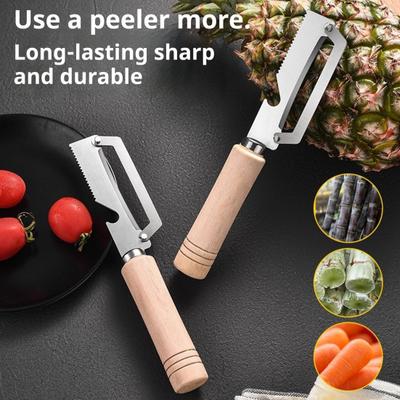 Vegetable Peeler with Ergonomic Wood Handle 2-in-1 Bottle Opener Wide Curved Blade Sharp Peeler for Potatoes Apples Citrus Carrots Kitchen Gadgets