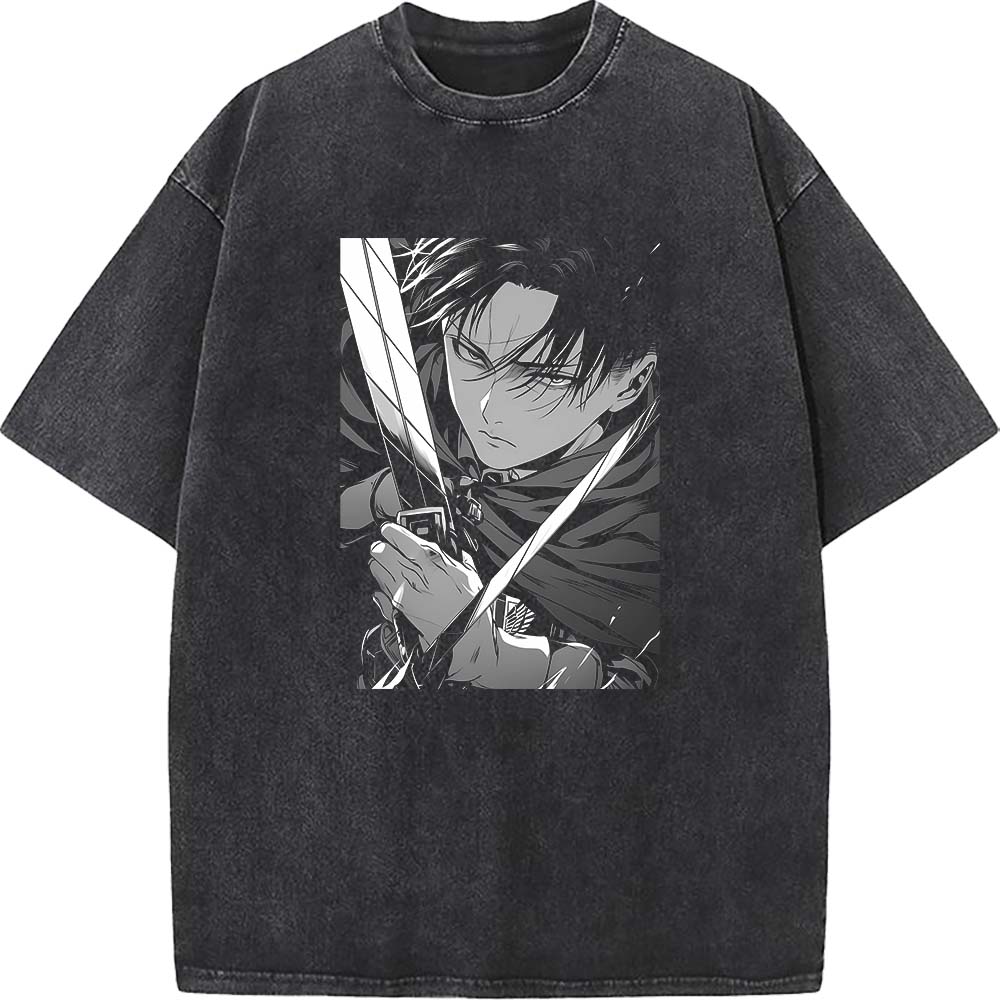 Levi Ackerman Manga Print T Shirt Attack On Titan Streetwear Men Women High Quality Cotton T-shirts Harajuku Retro Washed Tshirt