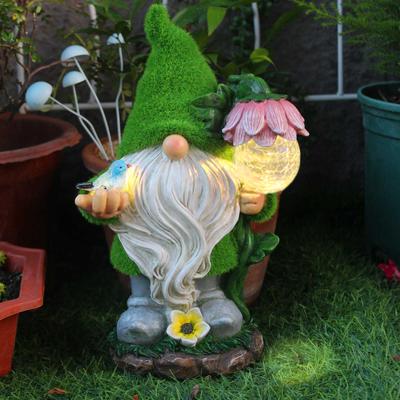 Statue de nain de jardin en résine, figurine amusante, décoration à lumière solaire, pour patio, cour, pelouse, porche, décoration extérieure