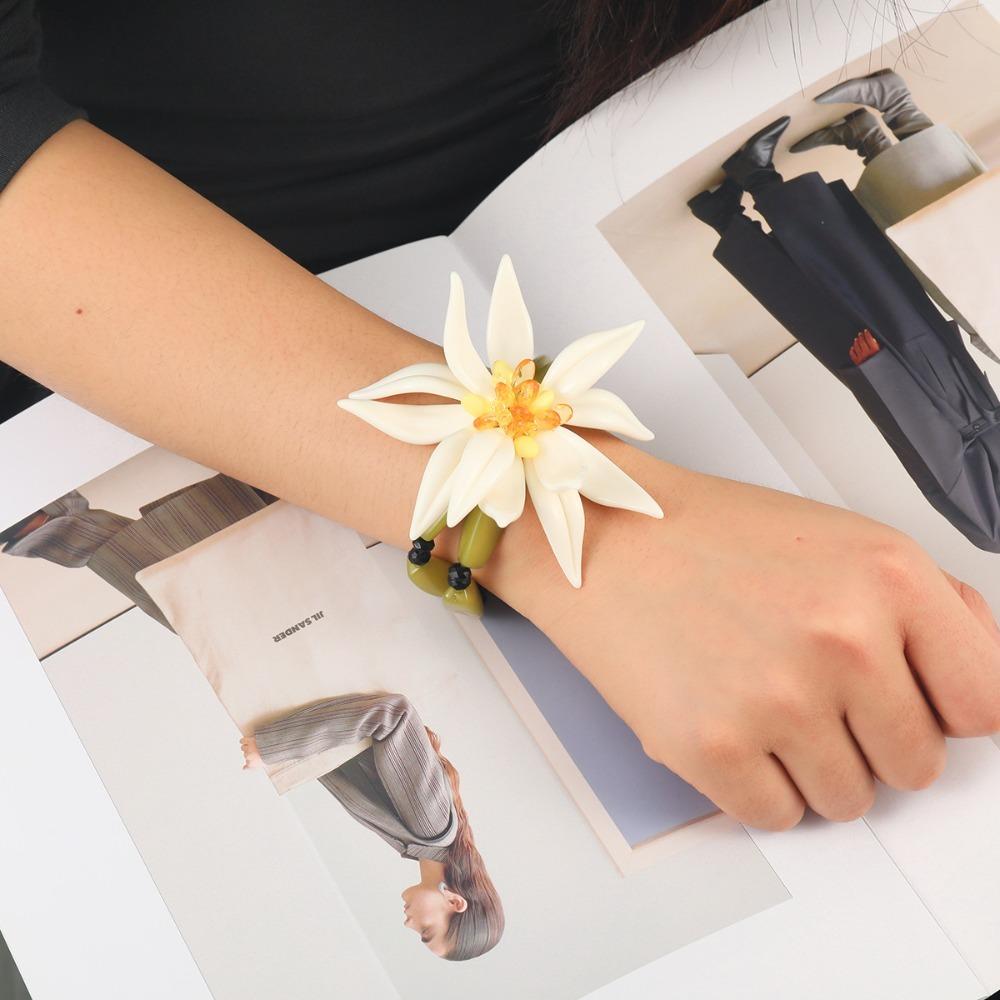 Bracelet Bamboo Flowers Jewelry Set Handmade Floral Ear Studs  Vacation