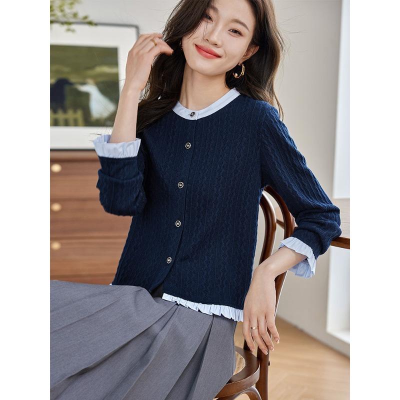 Fake Two-piece Wool Sweater for Women In Autumn New Style To Look Slim and Short Cardigan Jacket