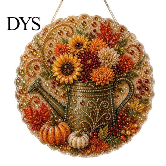 Window Hanging Art Autumn Diamond Painting Pendant, Acrylic Ornament, Decorative Craft for Outdoor Porch Decor Harvest Festival, Fall Theme