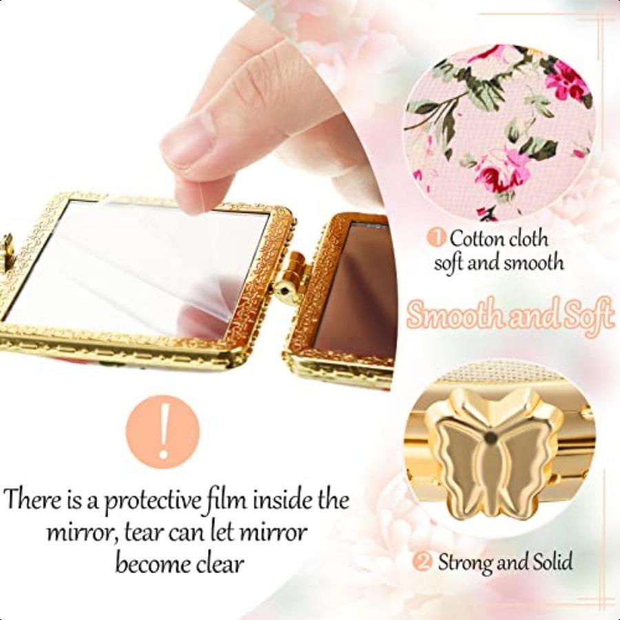 48 Pieces Compact Mirror for Purse Small Flower Pocket Mirror Portable Floral Retro Folding Tea Party Favors Makeup Travel for