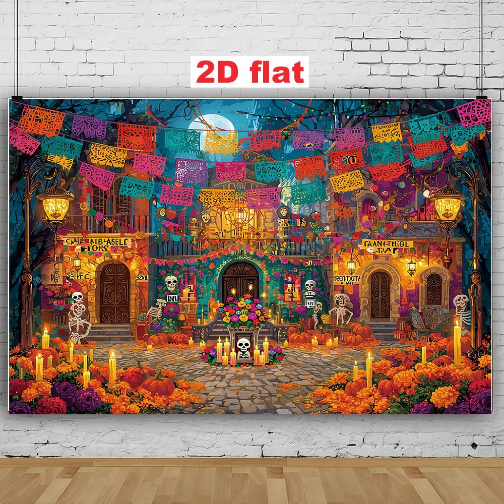 1 PC, polyester material, a Mexican-style Day of the Dead decoration background cloth, altar pattern design