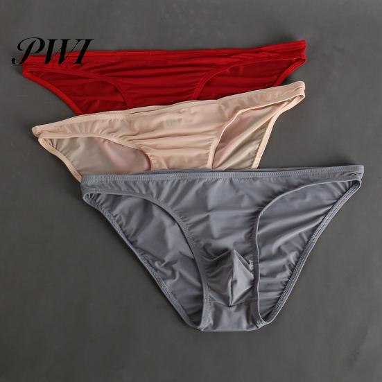 Solid Color Briefs Men Summer 3D U-convex Low-rise Underwear Thin Panties Three-dimensional Pouch Moisture-wicking