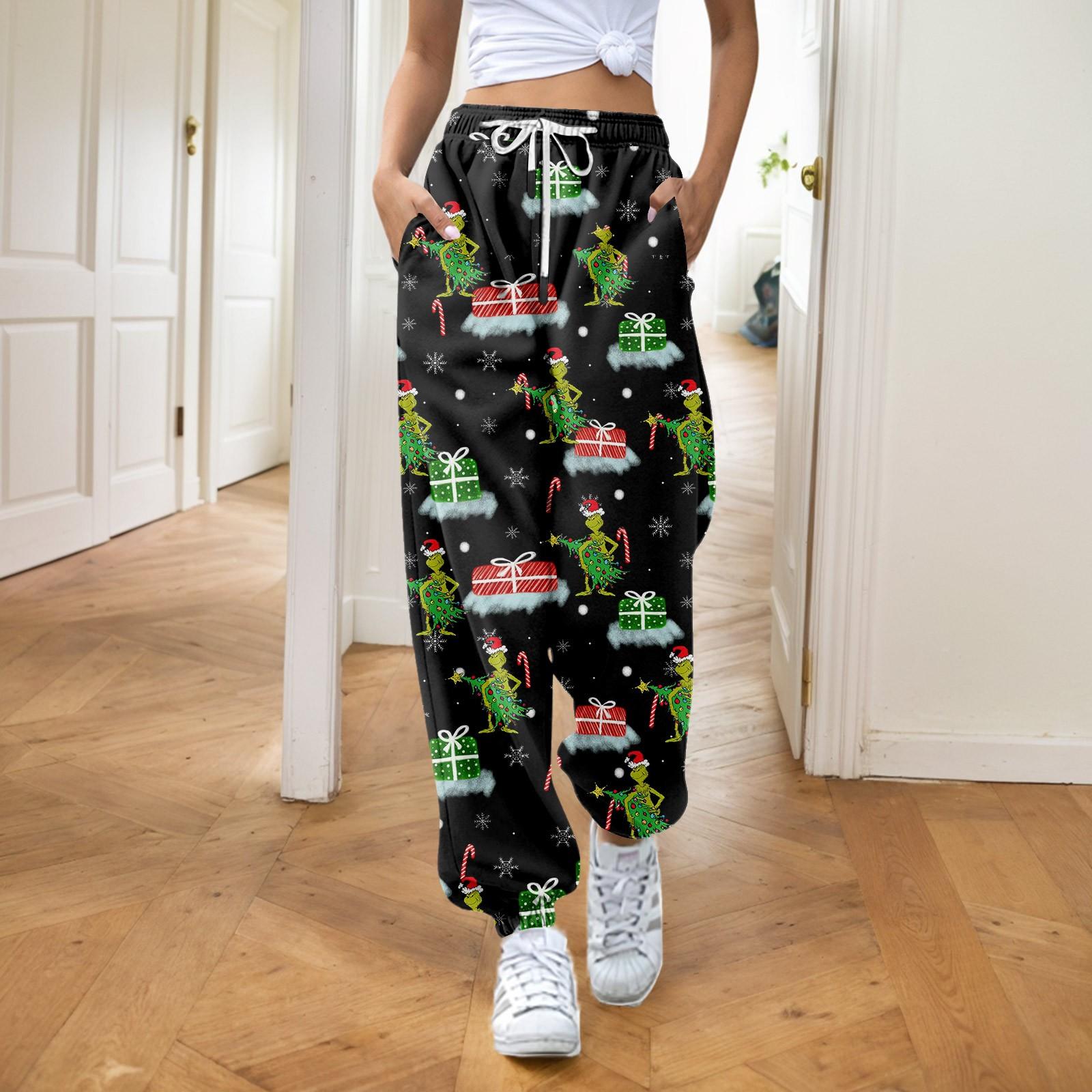 

Women s Fashion Christmas Loose Drawstring Waist Solid Color Casual Sweatpants Pants M чорний